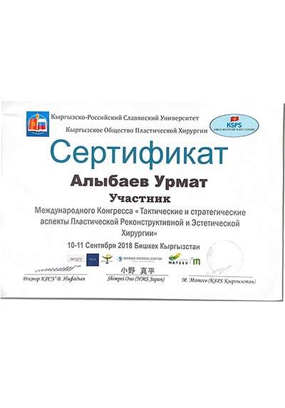Сертификат Урмата Алыбаева
